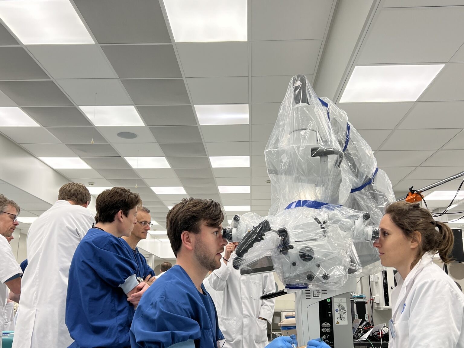 Participants at the operating microscope during the Utrecht Nerve Surgery Course